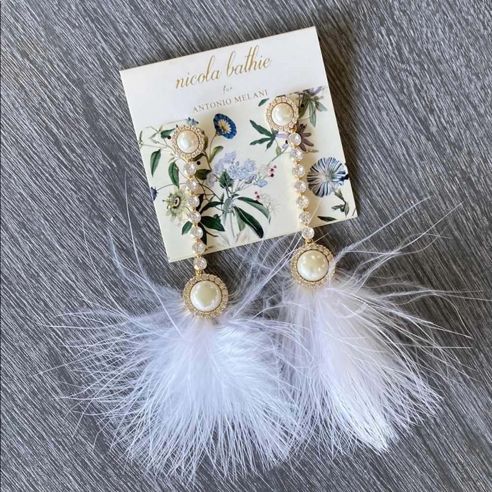 NWT Antonio Melani x Nicola Bathie Pearl Feather Drop Earrings